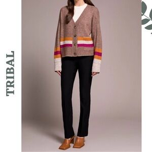 Tribal Mocha Stripe Button Cardigan Large